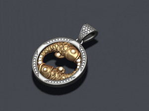 Horoscope pisces fish pendant with gems 3Dプリントモデル