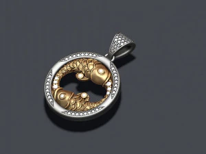Horoscope pisces fish pendant with gems 3D Print Model