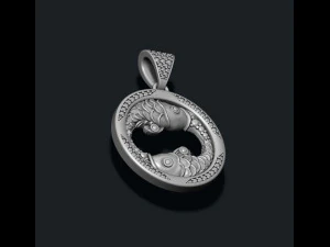 Horoscope pisces fish pendant with gems 3D Print Model