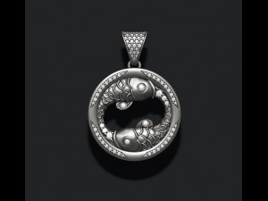 Horoscope pisces fish pendant with gems 3Dプリントモデル