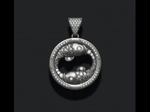 Horoscope pisces fish pendant with gems 3D Print Model