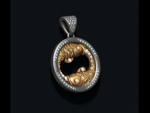 Horoscope pisces fish pendant with gems 3D Print Model