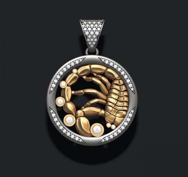 Horoscope scorpion pendant with gems 3D Принт Модель .c4d .max .obj .3ds .fbx .stl .blend