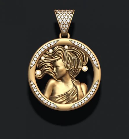 Horoscope virgo pendant with gems 3D Print Model .c4d .max .obj .3ds .fbx .stl .blend 