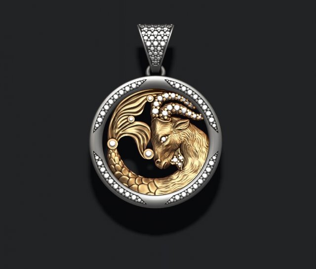 Horoscope capricorn pendant with gems 3D-printmodel .c4d .max .obj .3ds .fbx .stl .blend 