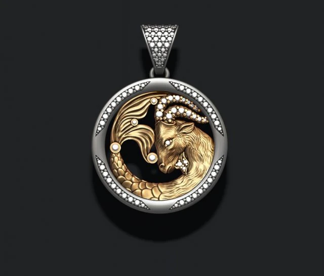 Horoscope capricorn pendant with gems 3D Print Model .c4d .max .obj .3ds .fbx .stl .blend 