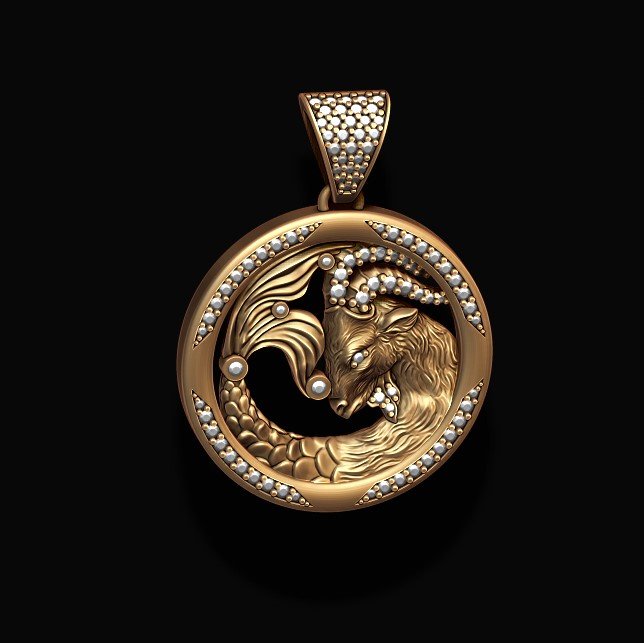 horoscope capricorn pendant with gems 3D Print Model in Pendants