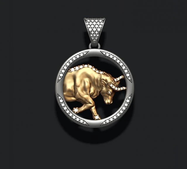 Horoscope taurus bull pendant with gems 3D Print Model .c4d .max .obj .3ds .fbx .stl .blend 