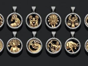 Penanda horoskop perhiasan dikemas dengan permata Model Cetak 3D