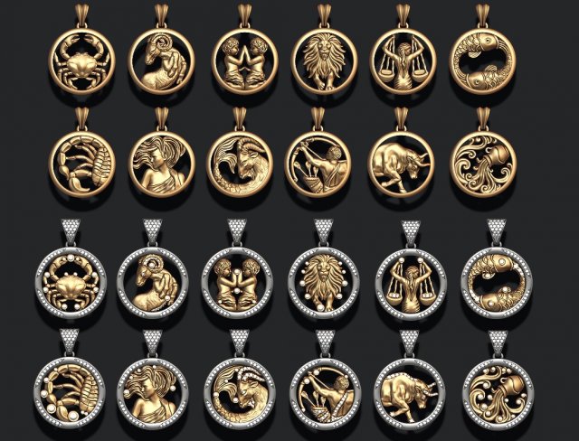 Jewellery horoscope signes pack Modello di stampa 3D .c4d .max .obj .3ds .fbx .stl .blend 