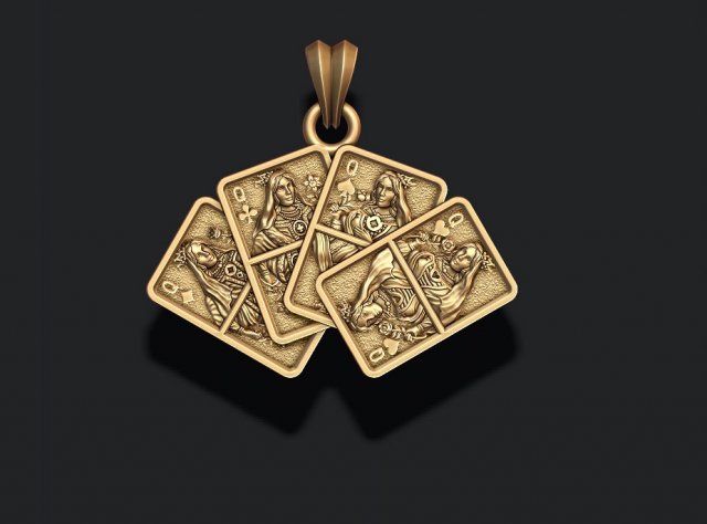 Pair of queens playing cards pendant Modèles 3D en vedette .c4d .max .obj .3ds .fbx .stl .blend 