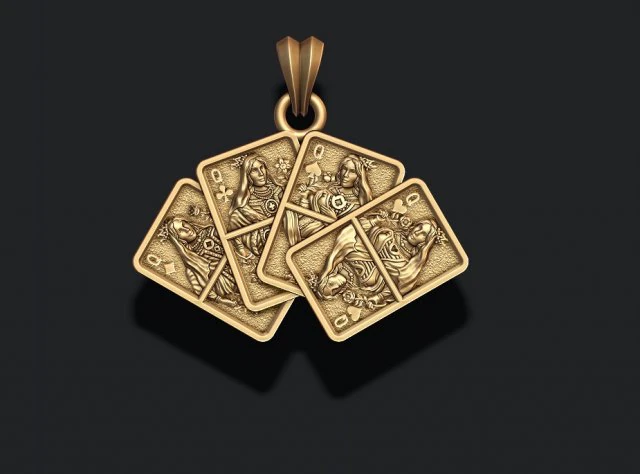 Pair of queens playing cards pendant 3D Print Model .c4d .max .obj .3ds .fbx .stl .blend 