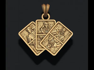 クラブ ジャック、クイーン、キング、トランプ ペンダントのペア 3Dプリントモデル