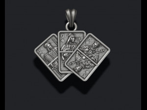 Pair of diamond jacks queens kings playing cards pendant Modèles 3D en vedette