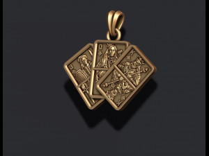 Pair of diamond jacks queens kings playing cards pendant Modèles 3D en vedette