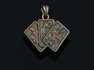 Pair of diamond jacks queens kings playing cards pendant Modèles 3D en vedette