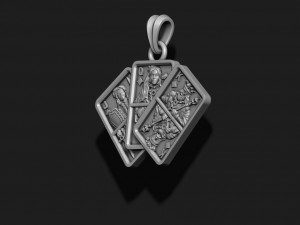 Pair of diamond jacks queens kings playing cards pendant Modèles 3D en vedette