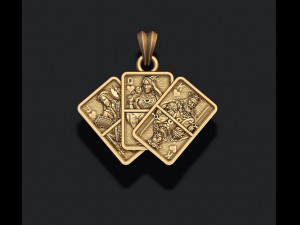 Pair of heart jacks queens kings playing cards pendant Model Cetak 3D