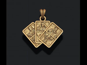 Pair of heart jacks queens kings playing cards pendant 3D Print Model