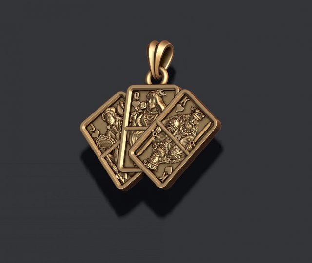 Pair of heart jacks queens kings playing cards pendant Model Cetak 3D .c4d .max .obj .3ds .fbx .stl .blend 