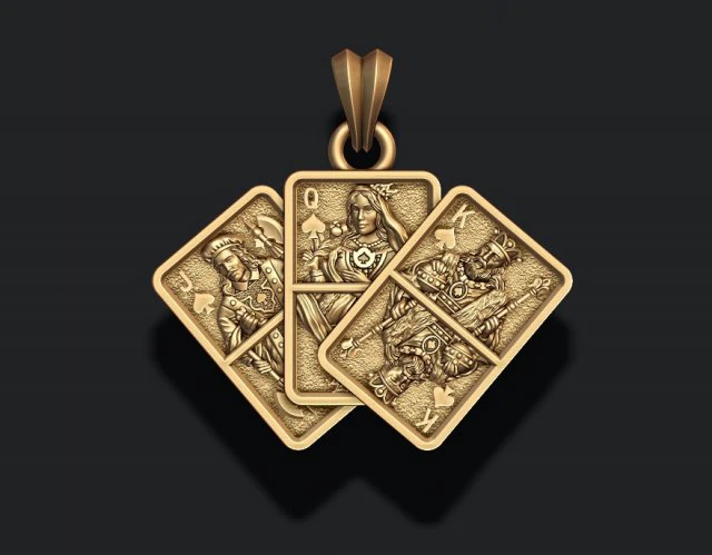 Pair of spades jacks queens kings playing cards pendant 3D Print Model .c4d .max .obj .3ds .fbx .stl .blend