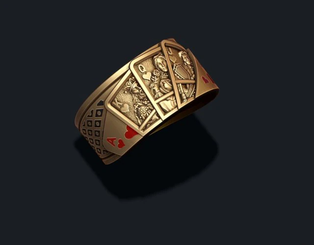 Pair of hearts playing cards ring 3D Print Model .c4d .max .obj .3ds .fbx .stl .blend