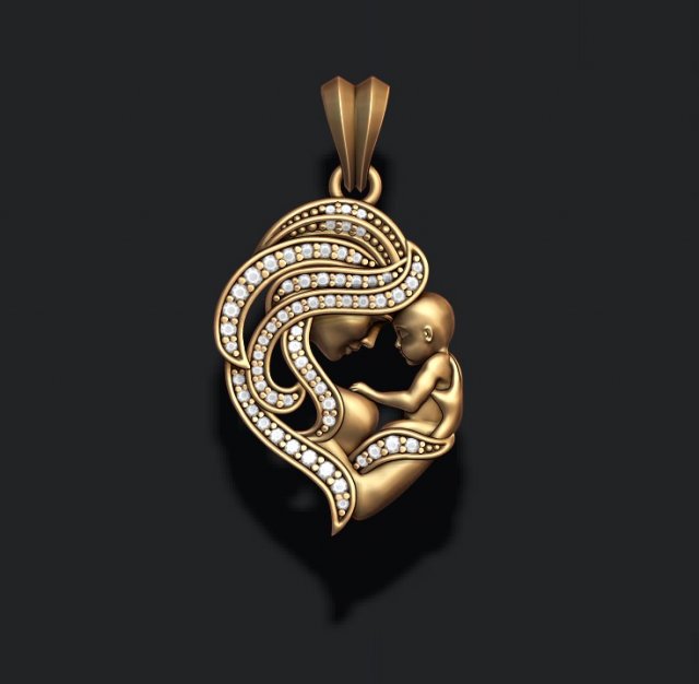 Mother with baby pendant gems 3D 打印模型 .c4d .max .obj .3ds .fbx .stl .blend 