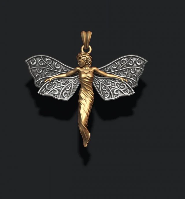 Butterfly girl pendant 3D Print Model .c4d .max .obj .3ds .fbx .stl .blend 