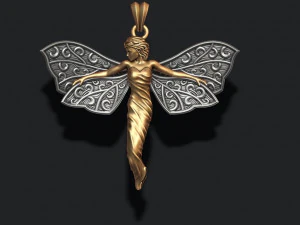バタフライガールペンダント 3Dプリントモデル