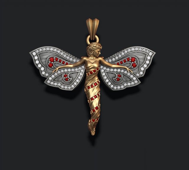 Butterfly girl pendant with gems 3D Print Model .c4d .max .obj .3ds .fbx .stl .blend 