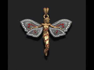 宝石付きバタフライガールペンダント 3Dプリントモデル