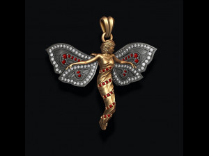 Butterfly girl pendant with gems 3D Print Model