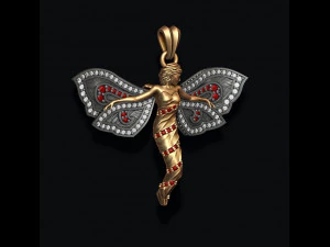 Butterfly girl pendant with gems 3D Print Model