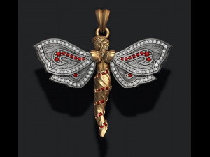 Butterfly girl pendant with gems 3D Print Model