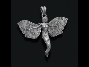 Butterfly girl pendant with gems 3D Print Model