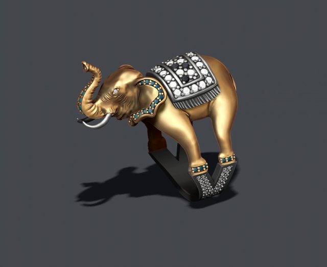 Elephant ring with gems 3D 프린트 모델 .c4d .max .obj .3ds .fbx .stl .blend 
