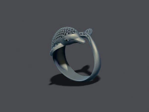 Dolphin ring with gems 3D Print Model
