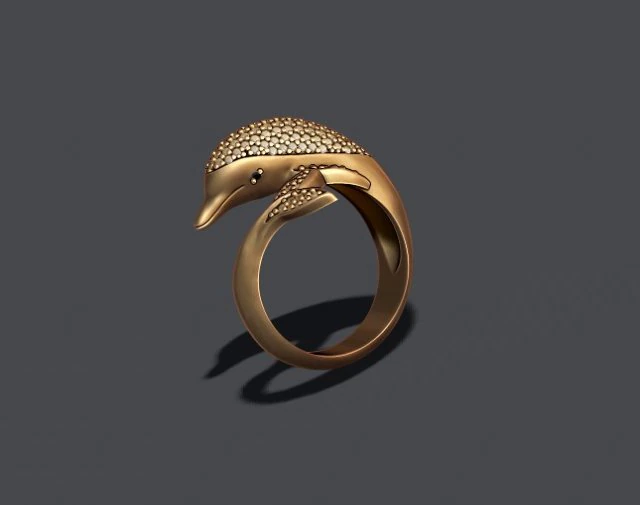 Dolphin ring with gems 3D Print Model .c4d .max .obj .3ds .fbx .stl .blend 