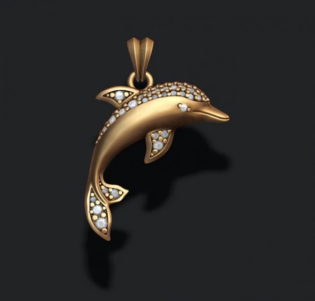 Dolphin pendant with gems 3D Print Model .c4d .max .obj .3ds .fbx .stl .blend 