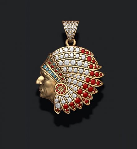 Native american indian man pendant with gems 3D-printmodel .c4d .max .obj .3ds .fbx .stl .blend 