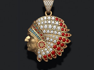 Native american indian man pendant with gems 3D प्रिंट मॉडल