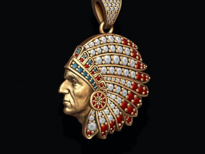 Native american indian man pendant with gems 3D-printmodel