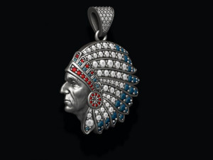 Native american indian man pendant with gems 3D-printmodel