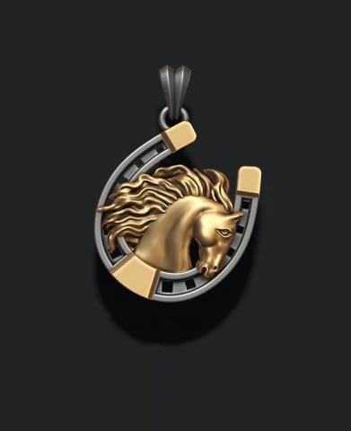Horse with horseshoe pendant 3D Print Model .c4d .max .obj .3ds .fbx .stl .blend 