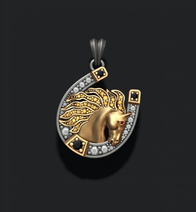 Horse with horseshoe pendant gems 3D Print Model .c4d .max .obj .3ds .fbx .stl .blend 