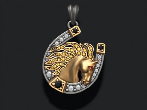 Horse with horseshoe pendant gems 3D Print Model