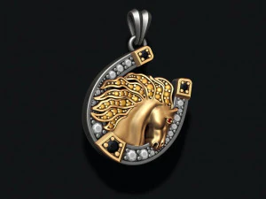 Horse with horseshoe pendant gems 3D Print Model