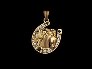Horse with horseshoe pendant gems 3D Print Model