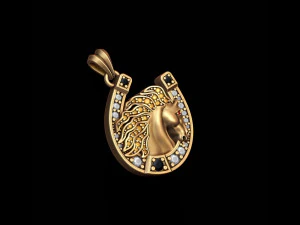 Horse with horseshoe pendant gems 3D Print Model
