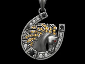 Horse with horseshoe pendant gems 3D Print Model